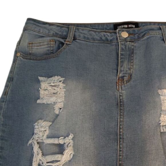 Fashion Nova Distressed Ripped Raw Hem Mini Denim Jean Skirt Plussize 1X - Picture 3 of 11